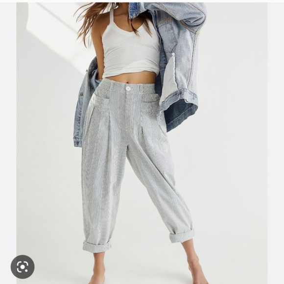 Free People Make A Stand Trouser in Blue & White Combo - Size XS - Picture 1 of 15